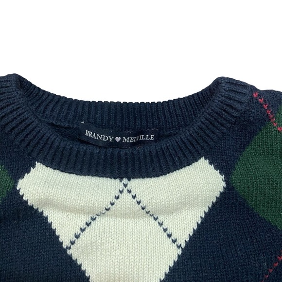 Brandy Melville John Galt Sweater Women's‎ One Size Blue Argyle Pullover - Picture 3 of 6